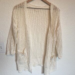 Avenu Open Knit Crochet Cream Oversized Slouchy Cardigan L